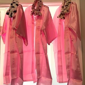 Pink Satin Robes with Animal Print Collar
